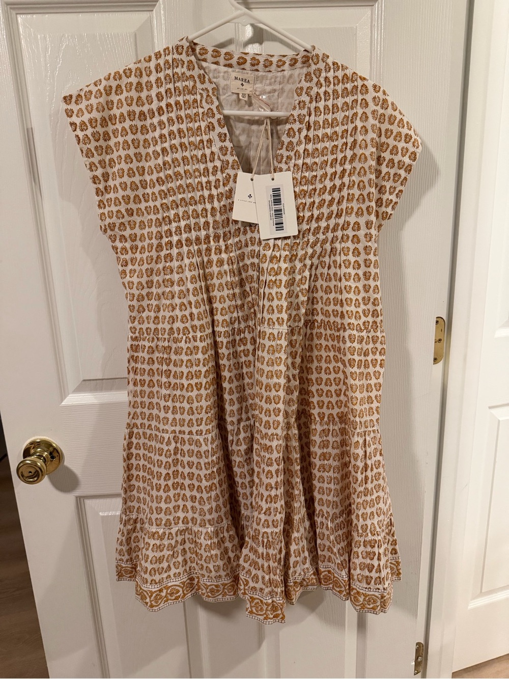 Mini Dress in Cream with Gold Motif